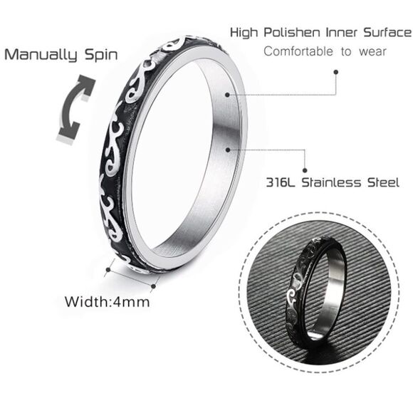 316L Stainless Silver Thin Ocean Wave Fidget Anxiety Stress Relieving Spin Ring - Picture 5 of 5